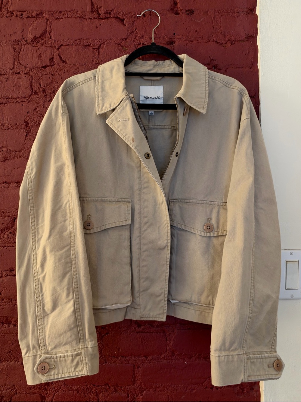 Madewell Cropped Cargo Jacket in Dark Oat